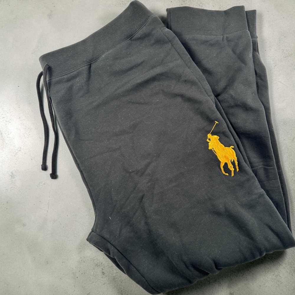 Polo Ralph Lauren Mens XLT Black Sweatpants Big Pony Gold Logo Fleece Tall